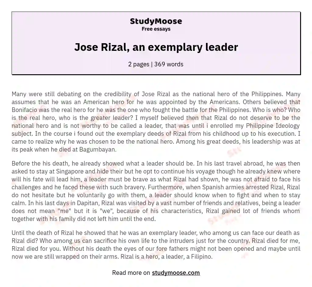 Jose Rizal, an exemplary leader essay