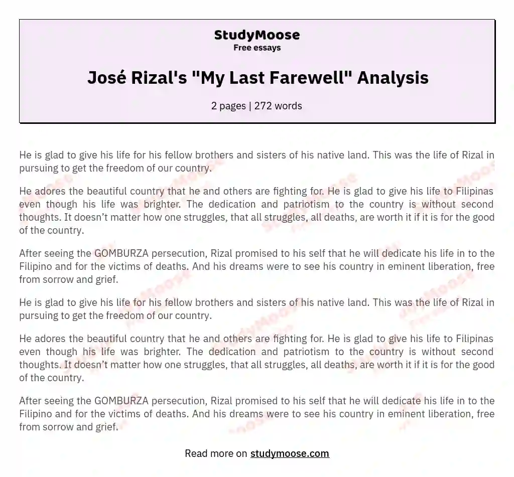 José Rizal's "My Last Farewell" Analysis essay