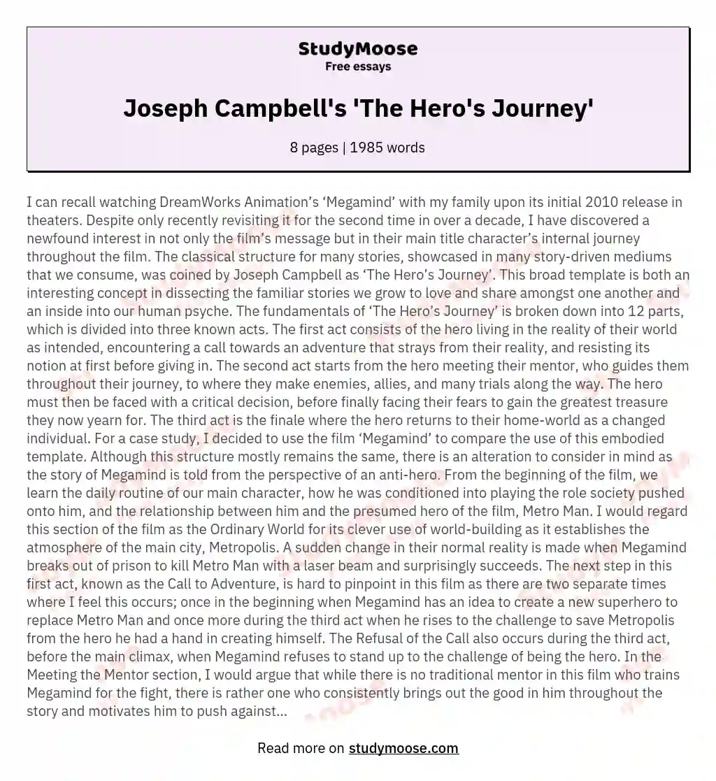 joseph campbell hero's journey essay