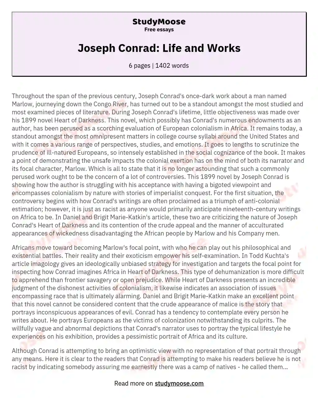 Joseph Conrad: Life and Works essay