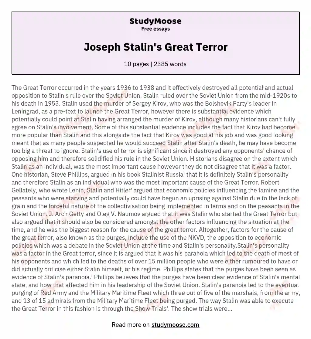 Joseph Stalin's Great Terror essay