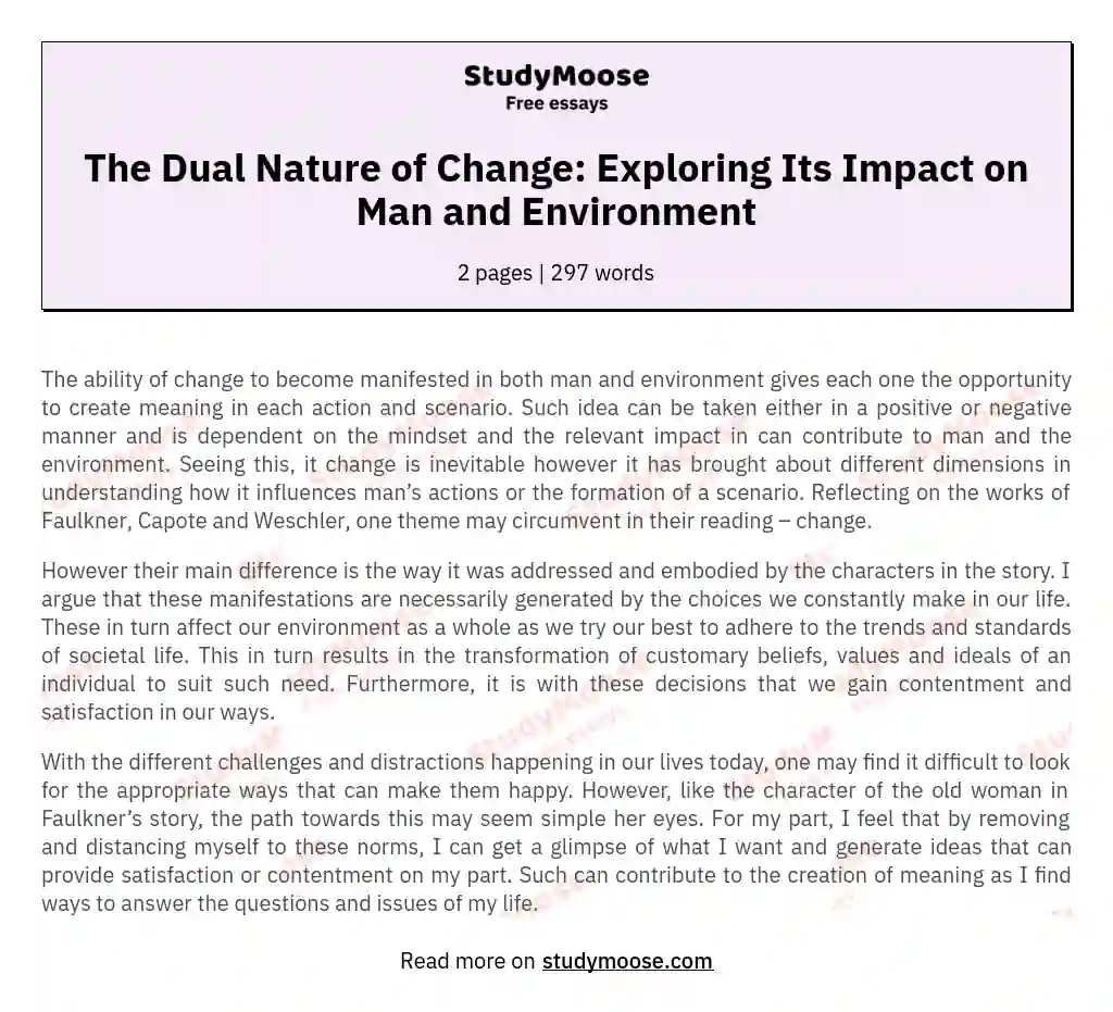 The Dual Nature of Change: Exploring Its Impact on Man and Environment essay