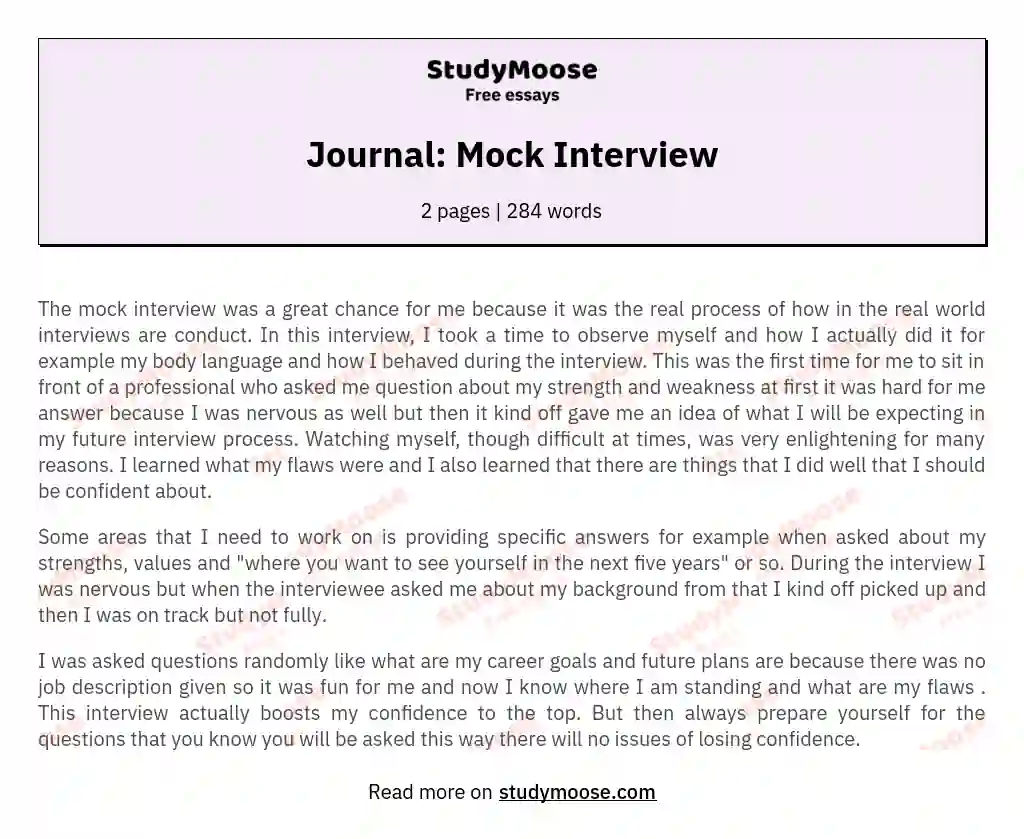 Journal: Mock Interview essay