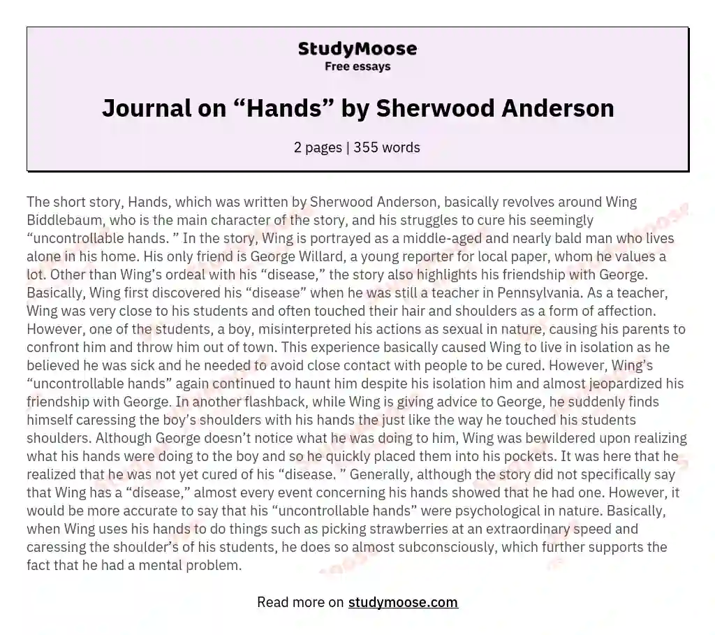 Journal on “Hands” by Sherwood Anderson