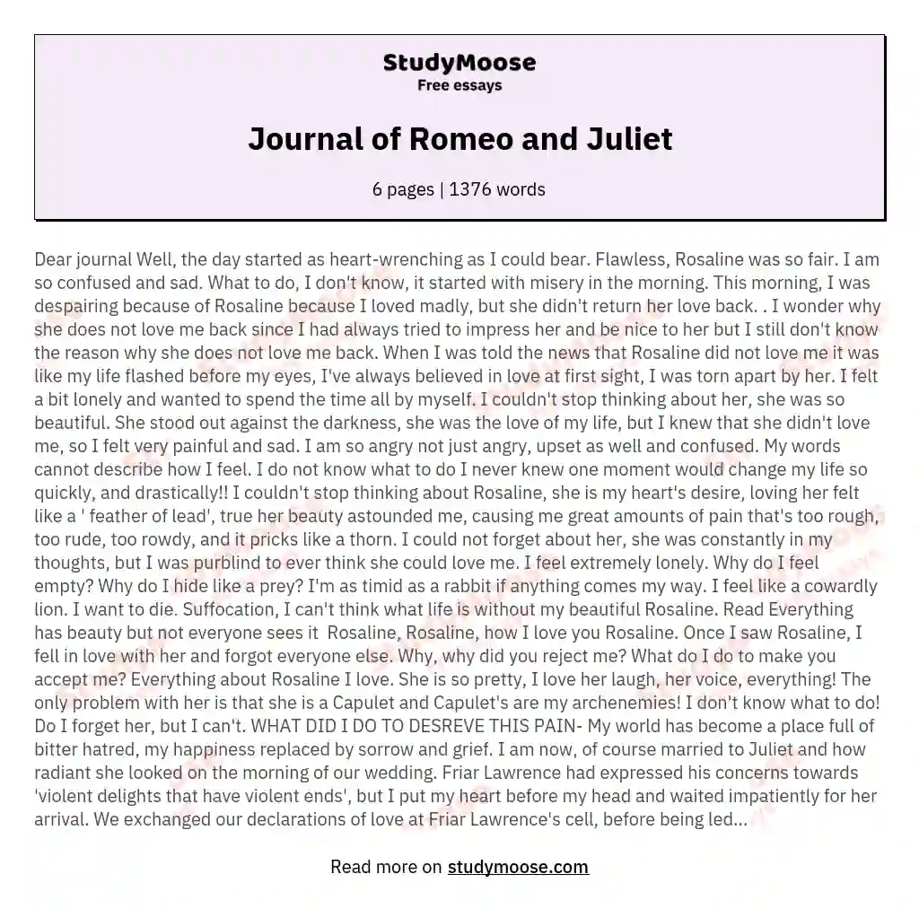 Journal of Romeo and Juliet essay