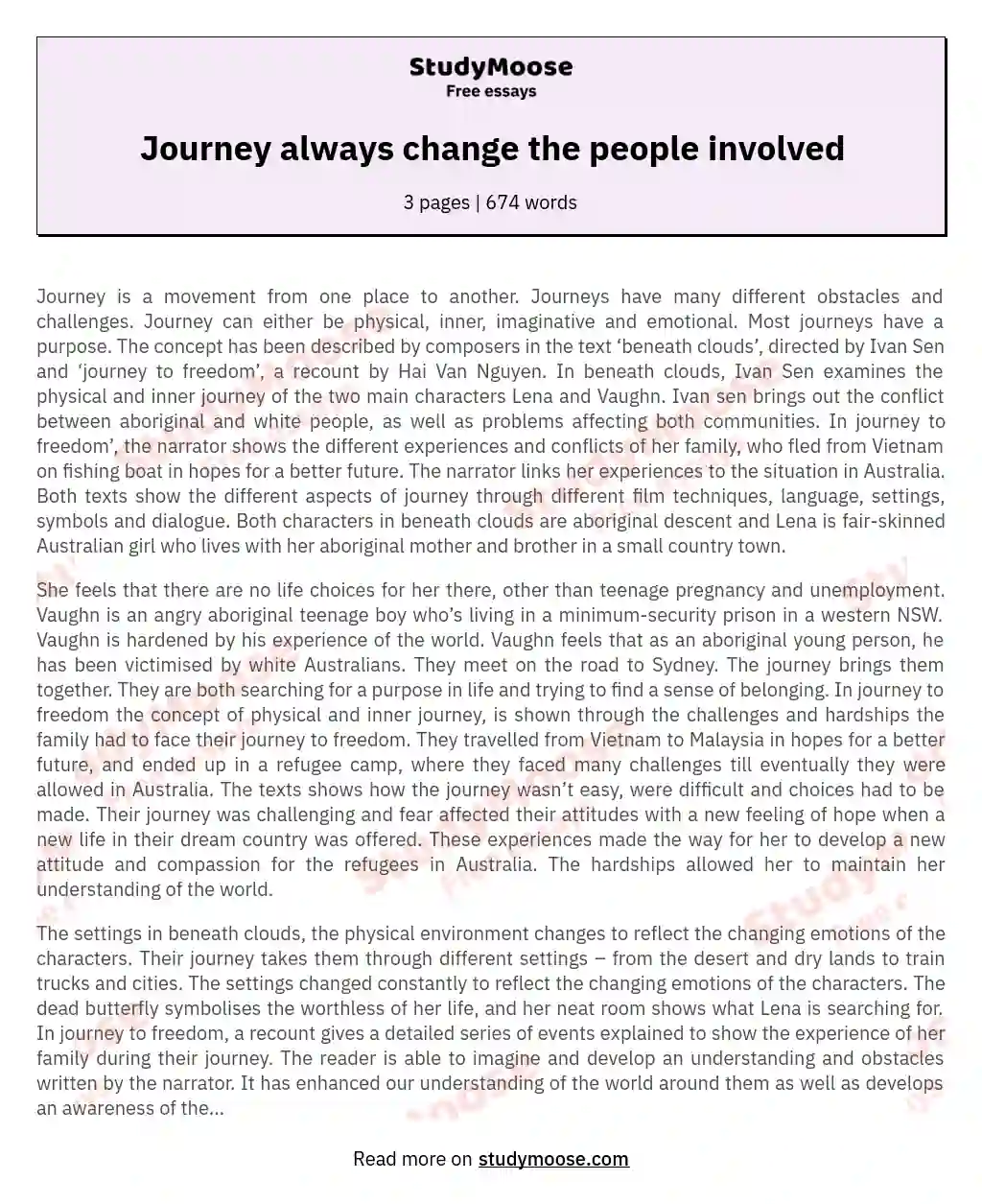 Journey always change the people involved essay