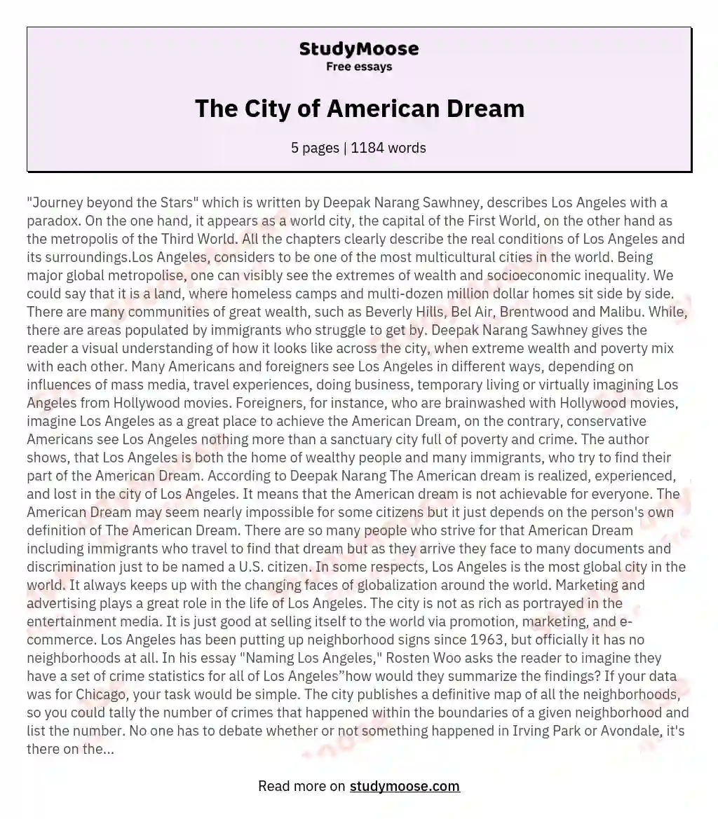 The City of American Dream essay