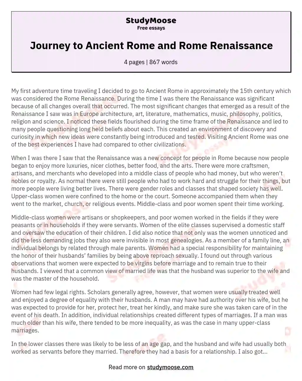 Journey to Ancient Rome and Rome Renaissance