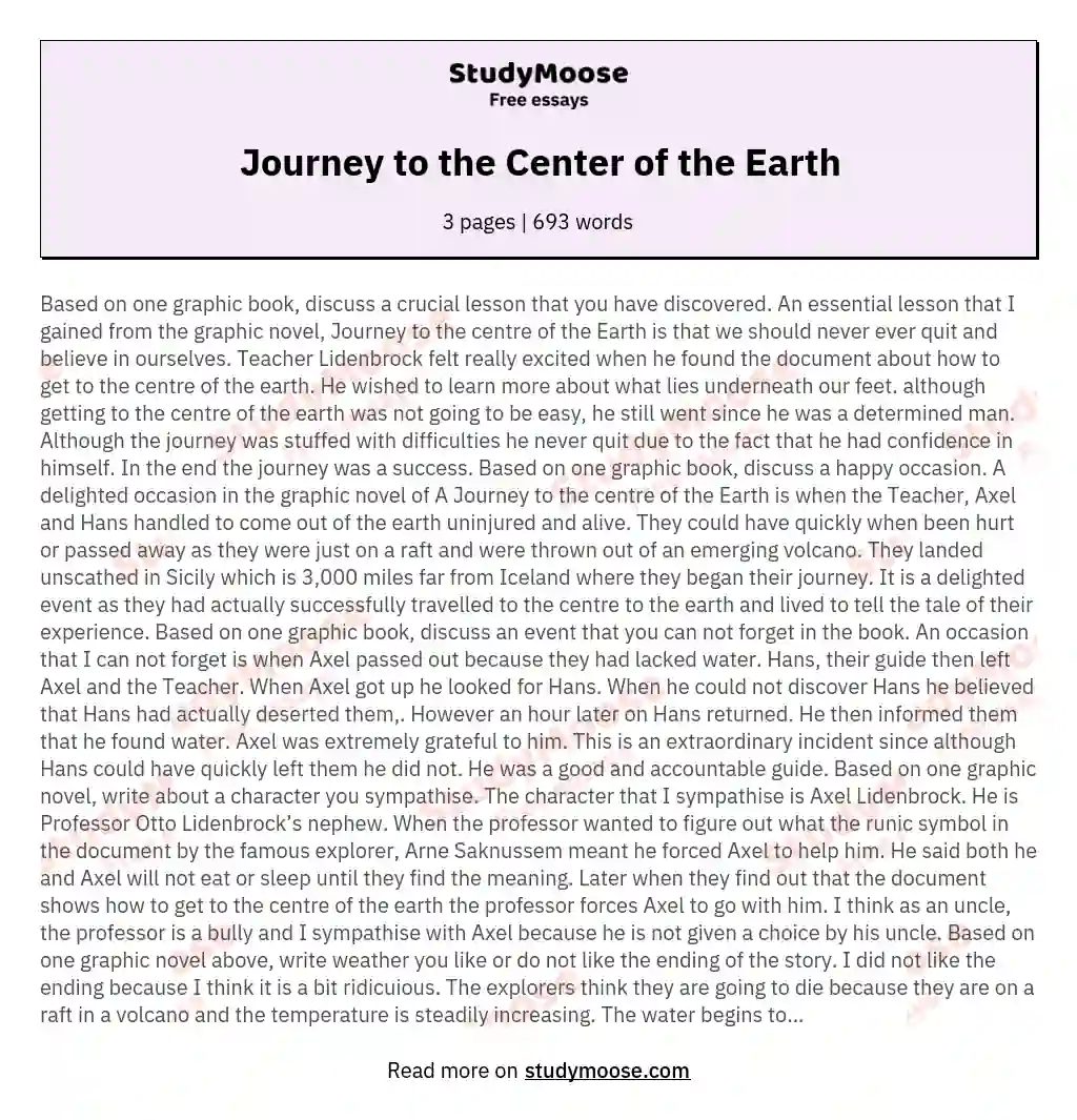 Journey to the Center of the Earth essay