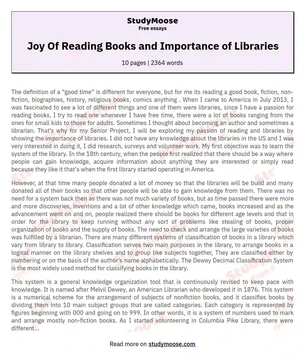 Joy Of Reading Books and Importance of Libraries
