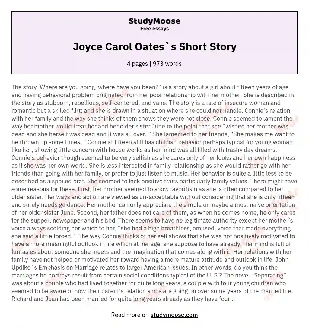 Joyce Carol Oates`s Short Story essay