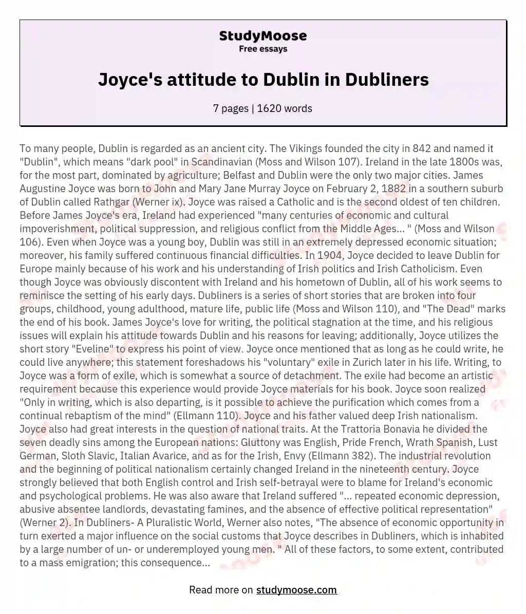 Joyce's attitude to Dublin in Dubliners