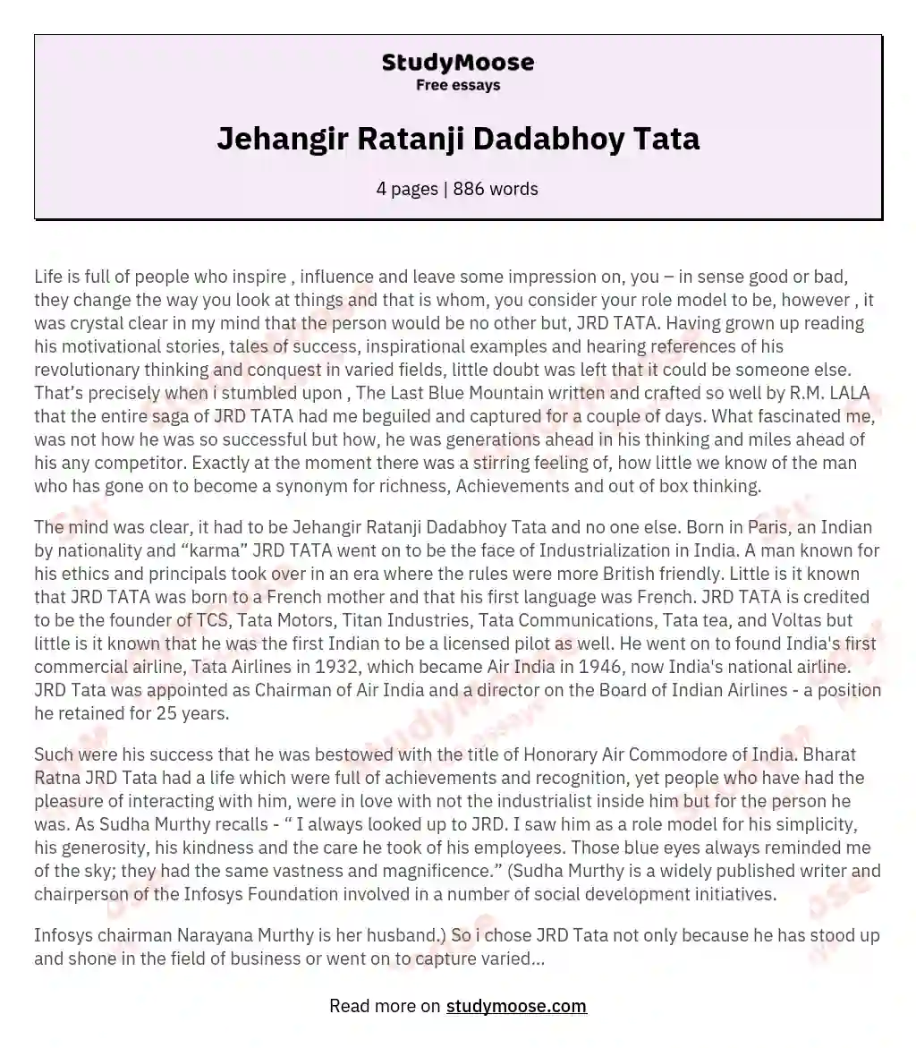 Jehangir Ratanji Dadabhoy Tata essay
