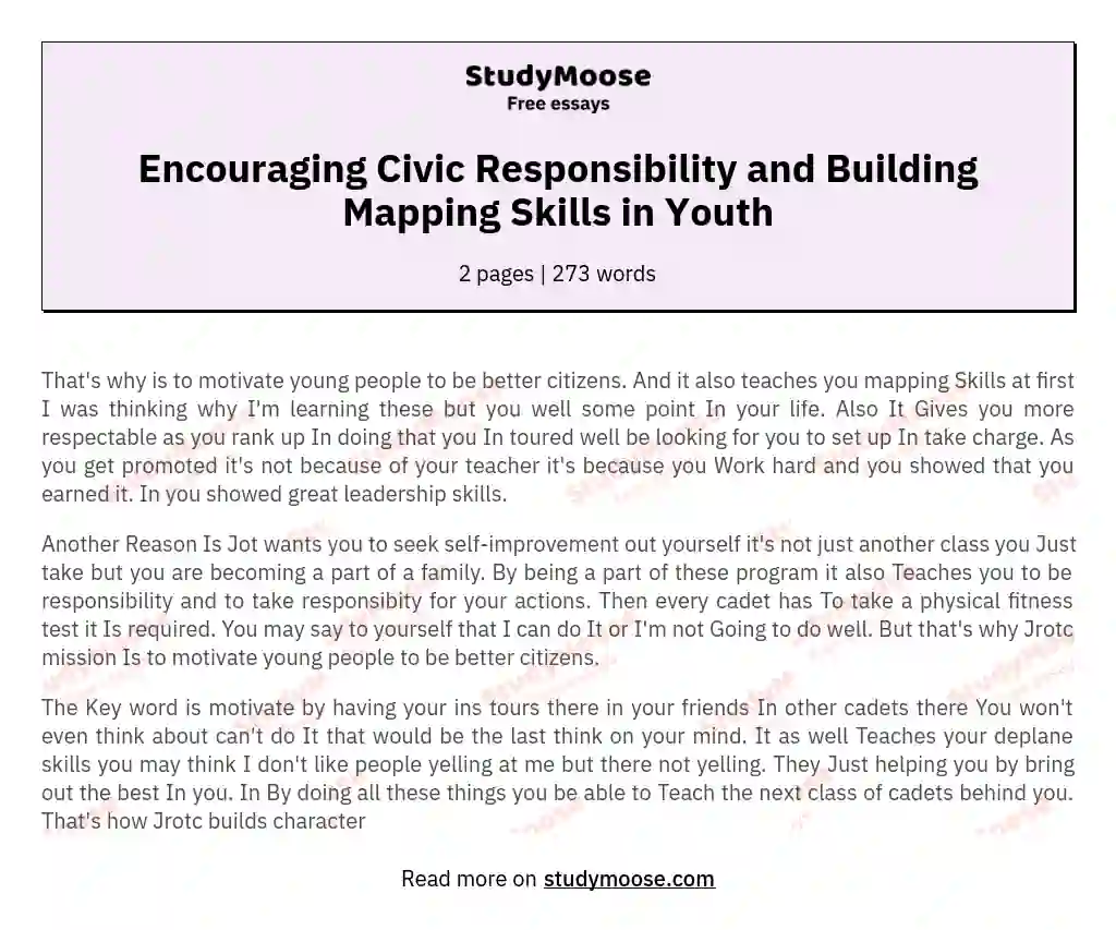 Encouraging Civic Responsibility and Building Mapping Skills in Youth essay