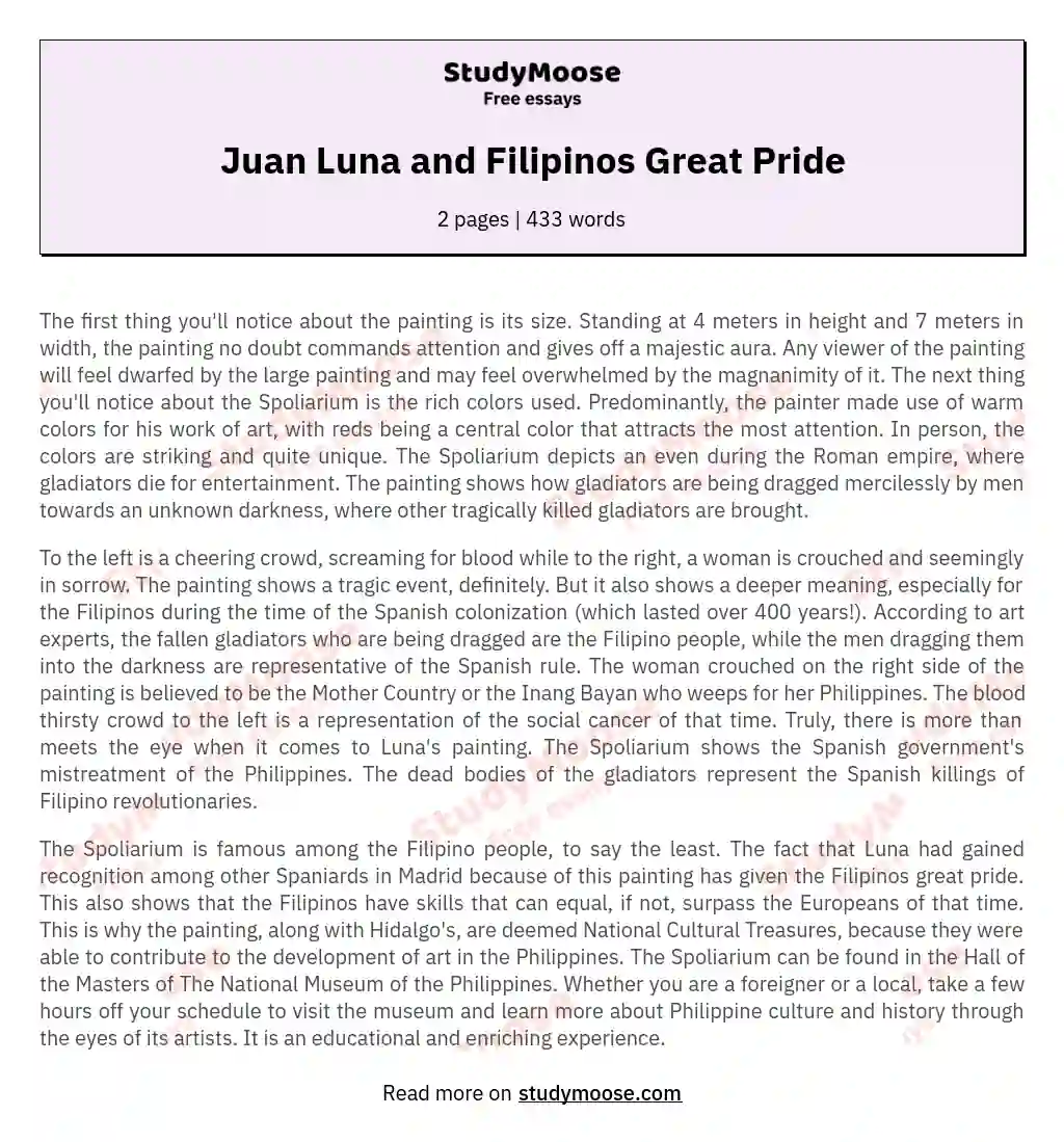 Juan Luna and Filipinos Great Pride essay
