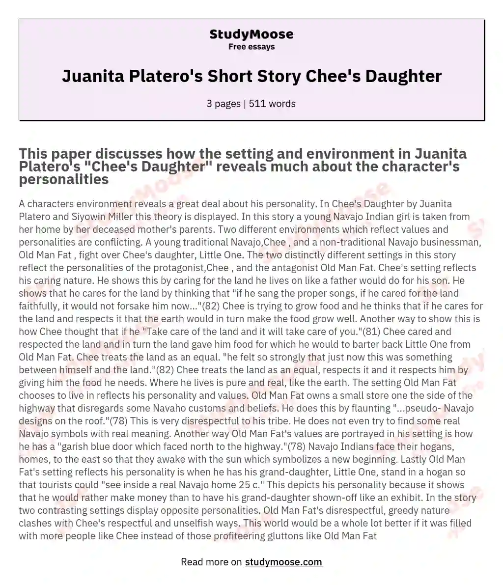 Juanita Platero's Short Story Chee's Daughter essay