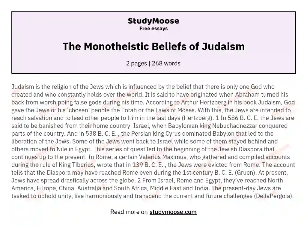 The Monotheistic Beliefs of Judaism essay