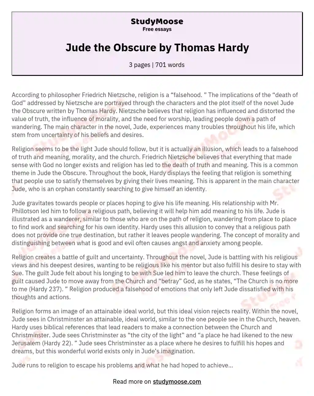 Jude the Obscure by Thomas Hardy essay