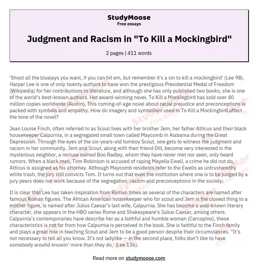 Judgment and Racism in "To Kill a Mockingbird"