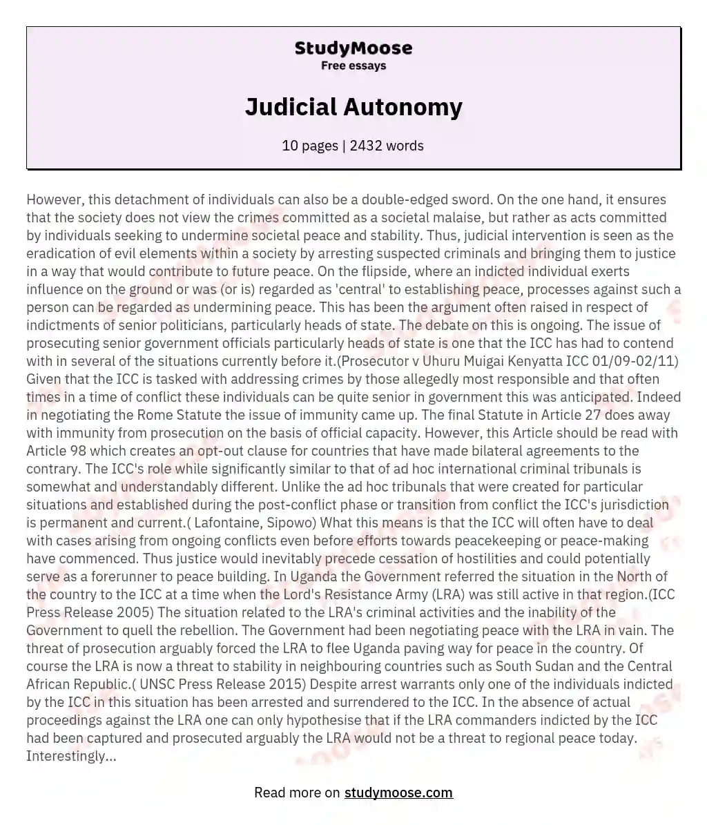 Judicial Autonomy essay