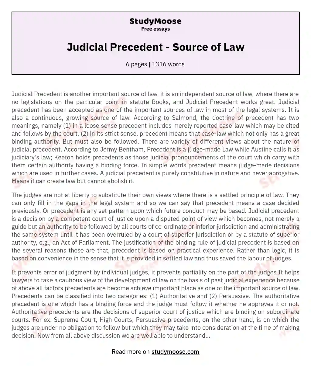 Judicial Precedent - Source of Law