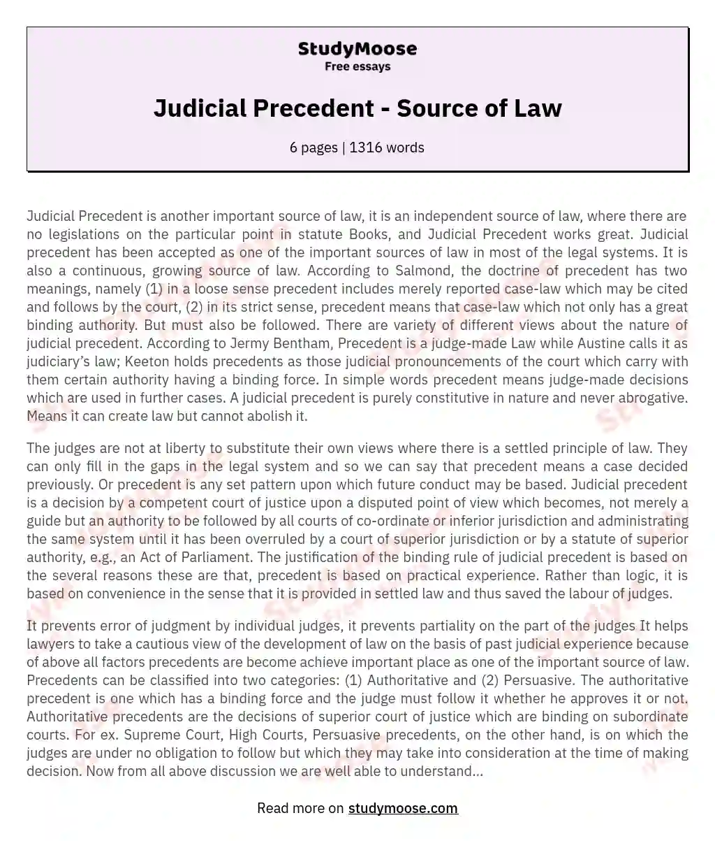 Judicial Precedent: Evolution and Contested Significance essay