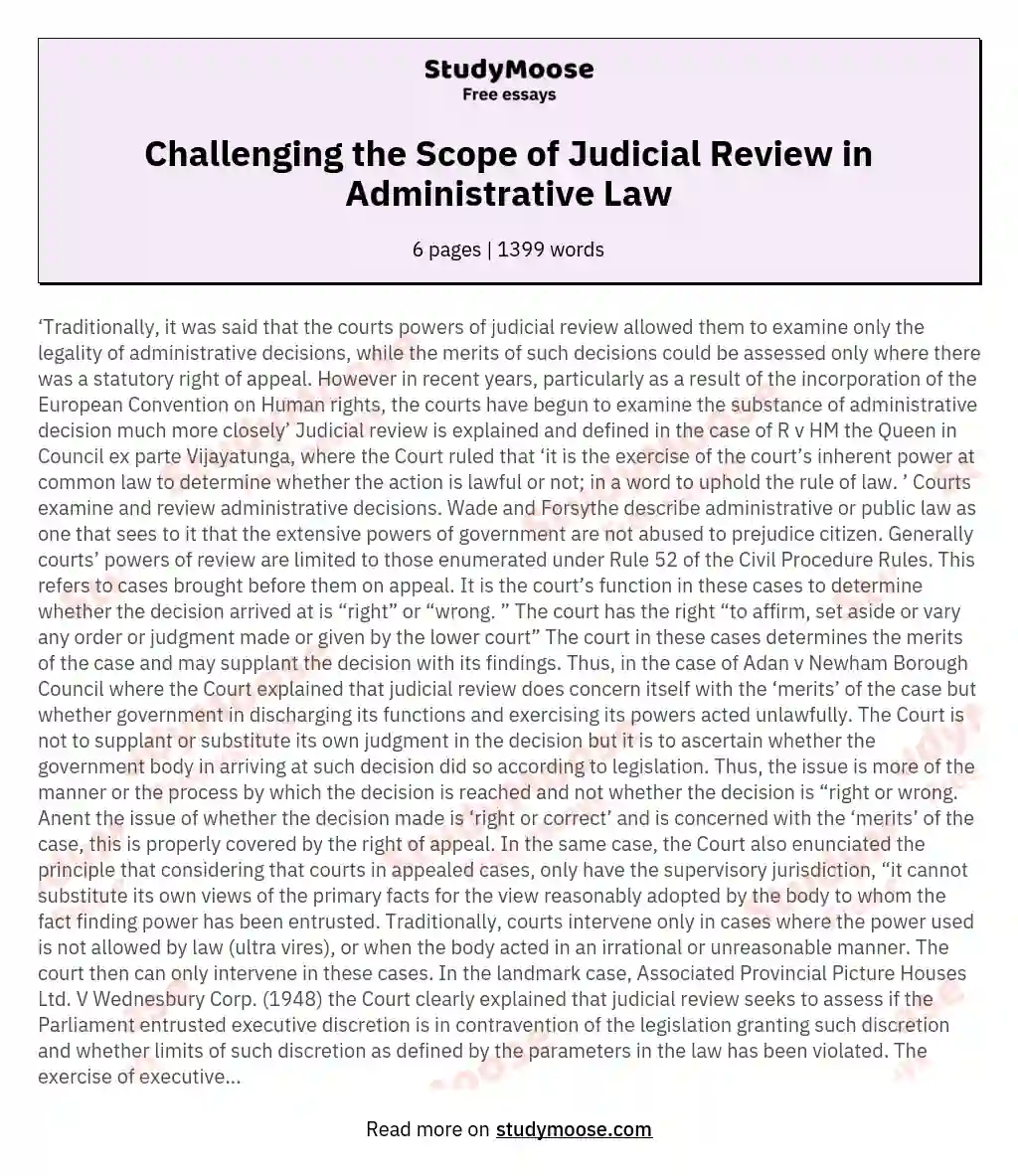 Challenging the Scope of Judicial Review in Administrative Law essay