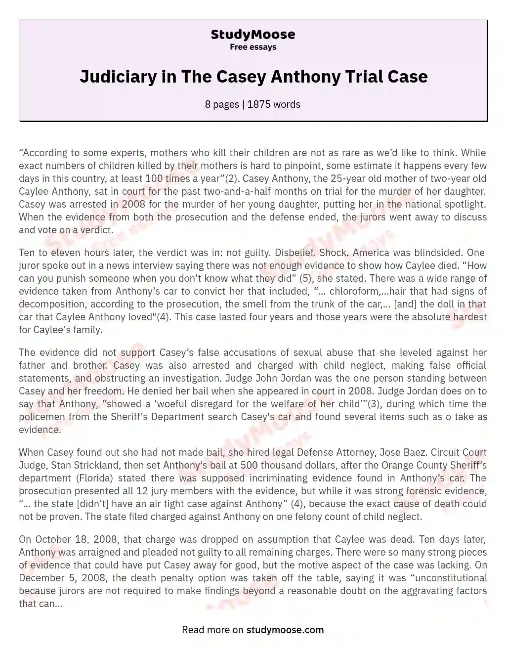 Judiciary in The Casey Anthony Trial Case essay