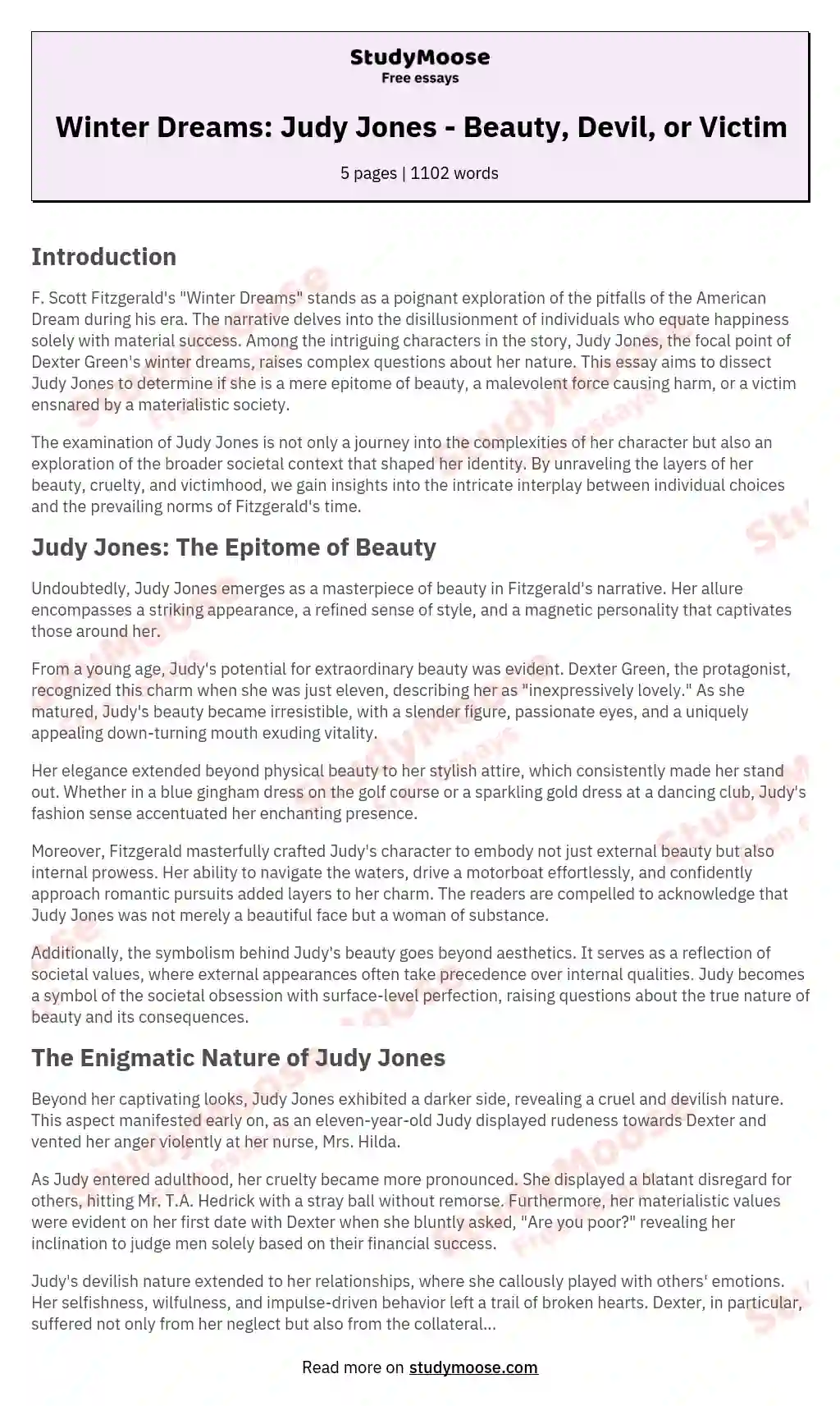 Judy Jones - beauty, devil, or victim?