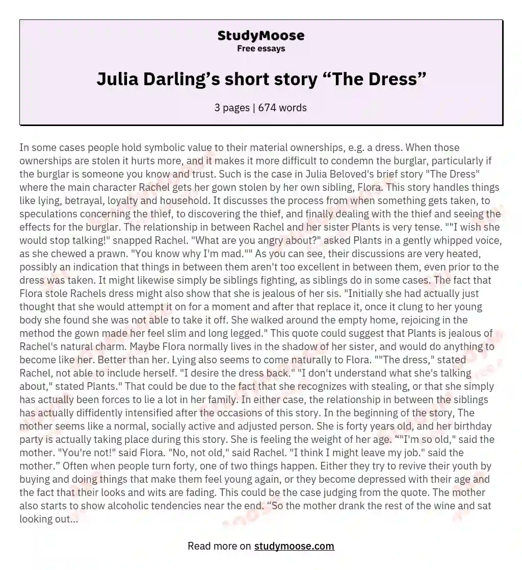 Julia Darling’s short story “The Dress”