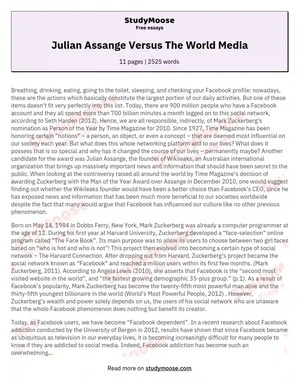 Julian Assange Versus The World Media essay