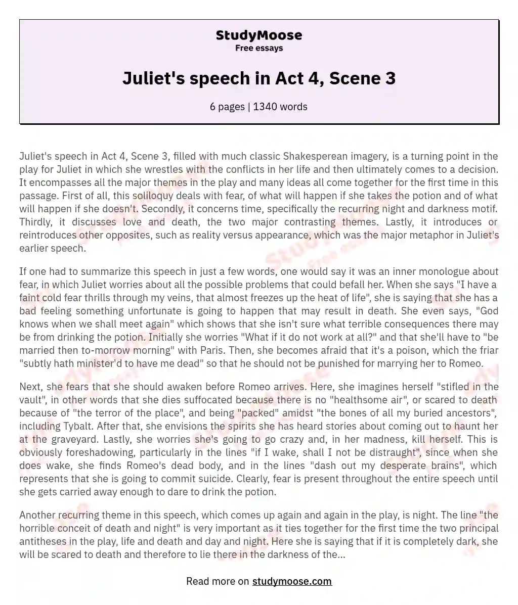 Juliet's speech in Act 4, Scene 3 essay