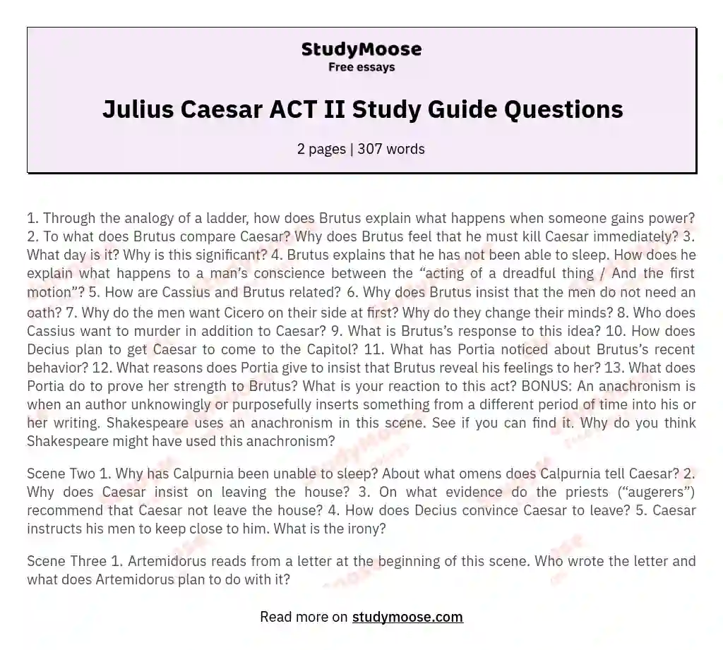 Julius Caesar ACT II Study Guide Questions