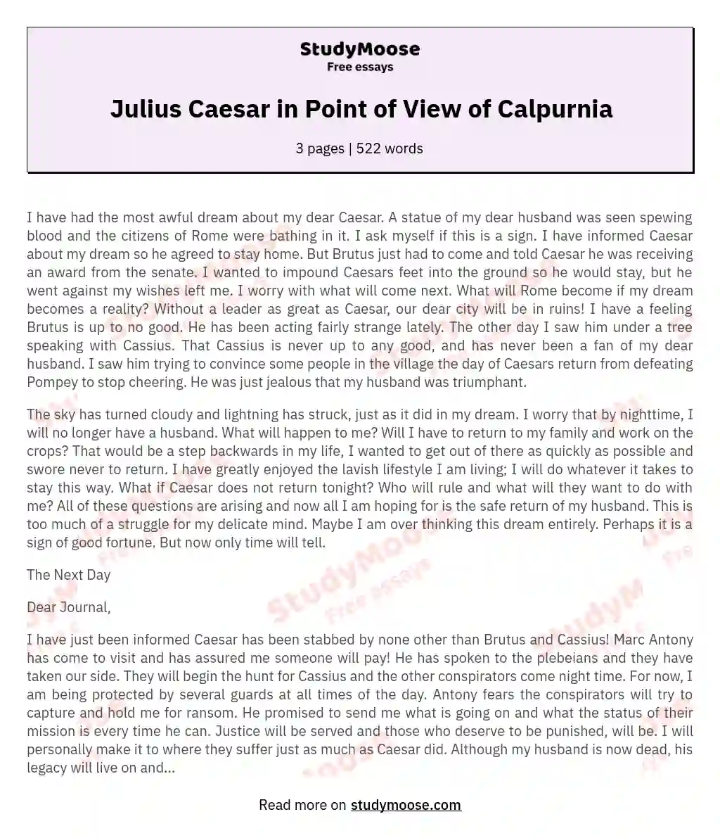 Julius Caesar in Point of View of Calpurnia essay