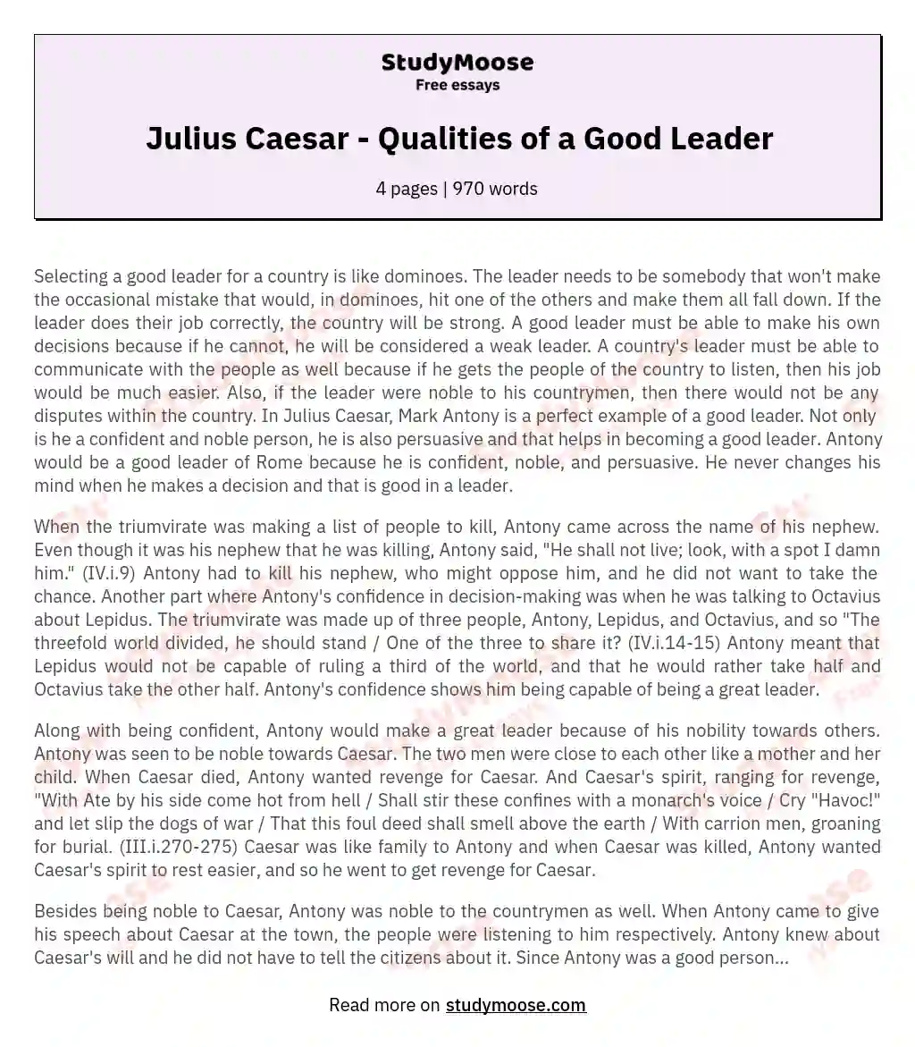 Julius Caesar - Qualities of a Good Leader essay