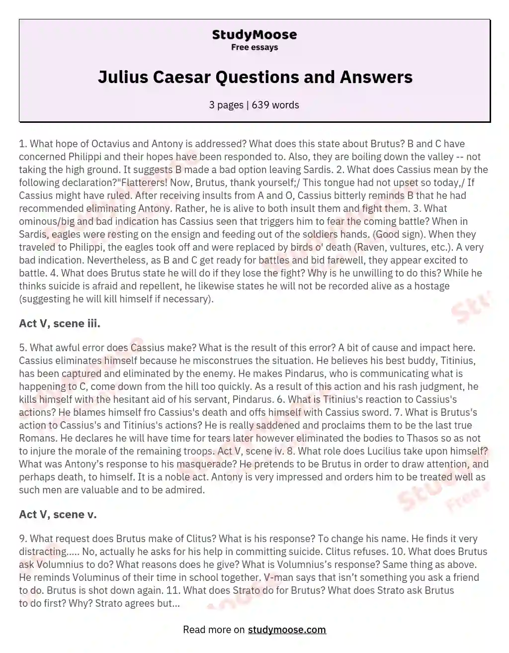 Julius Caesar Questions and Answers essay
