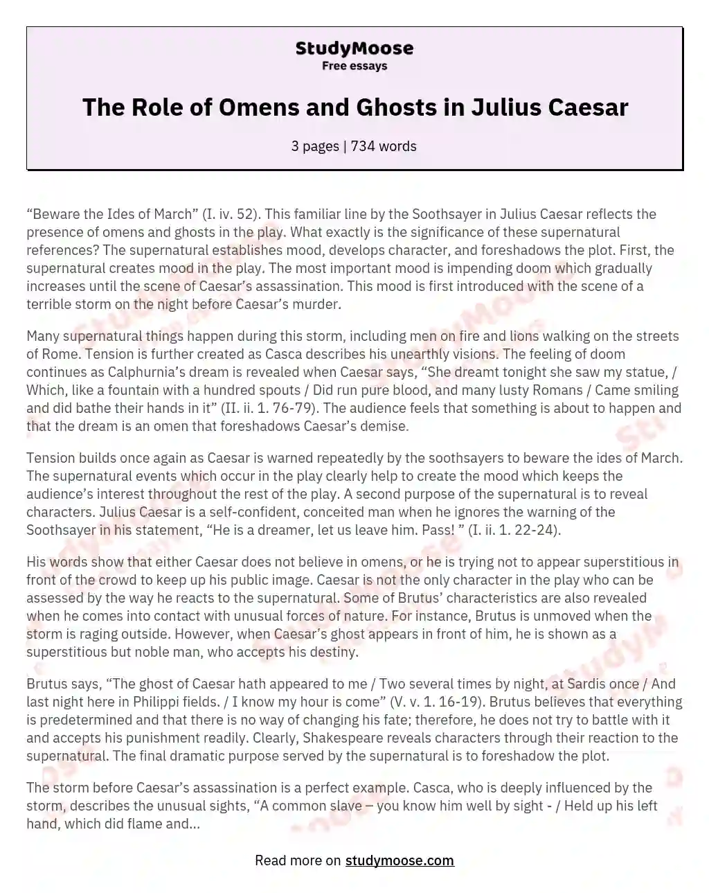 The Role of Omens and Ghosts in Julius Caesar essay