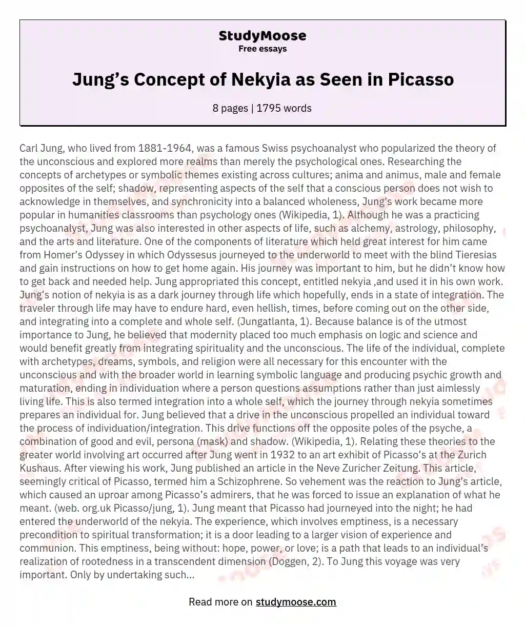 Jung’s Concept of Nekyia as Seen in Picasso essay