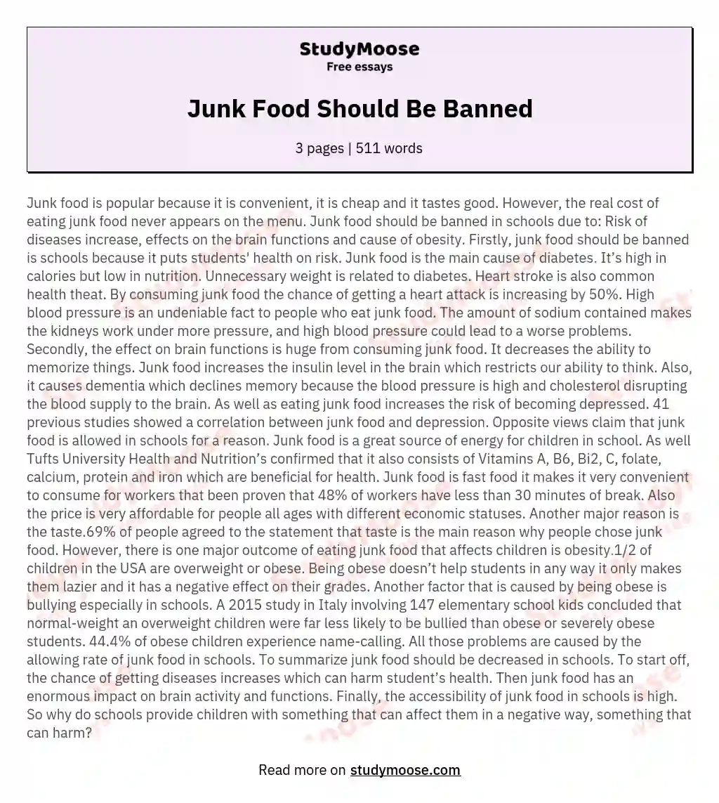argumentative essay about junk food