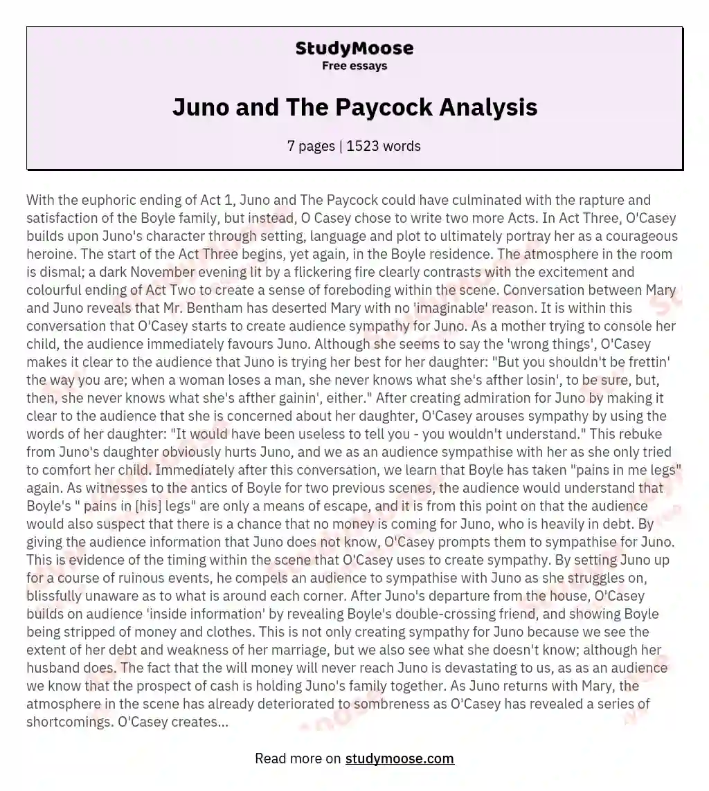Juno and The Paycock Analysis essay