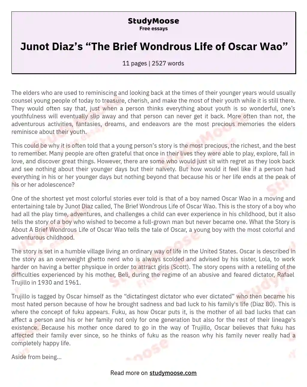 Junot Diaz’s “The Brief Wondrous Life of Oscar Wao”