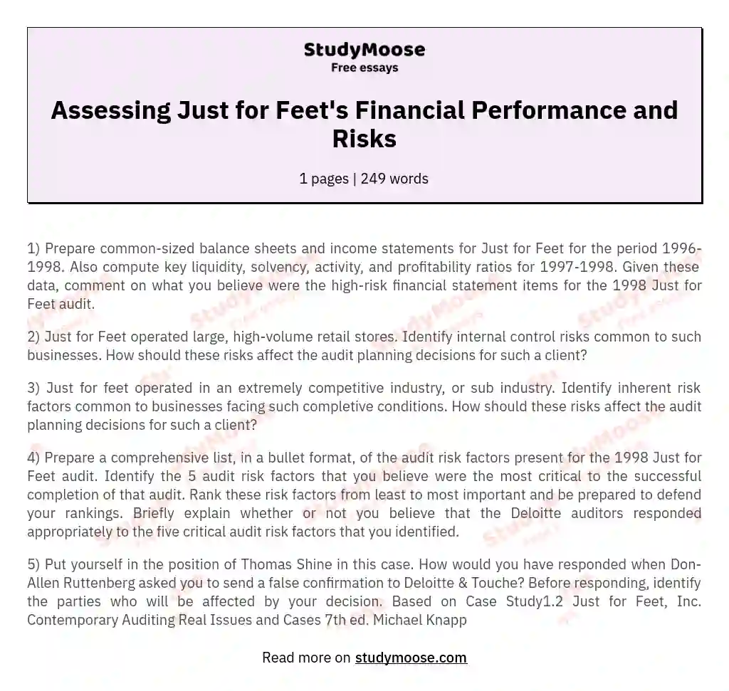 Assessing Just for Feet's Financial Performance and Risks essay