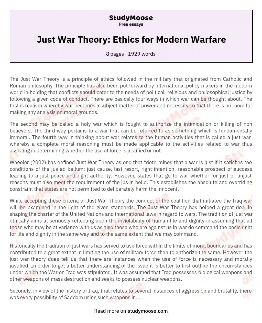 Just War Theory: Ethics for Modern Warfare essay