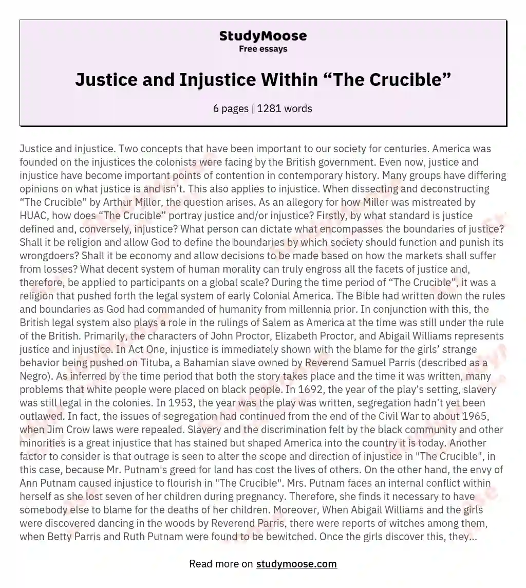 Justice and Injustice Within “The Crucible” essay