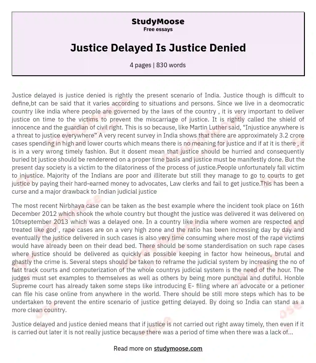 Justice Delayed Is Justice Denied essay