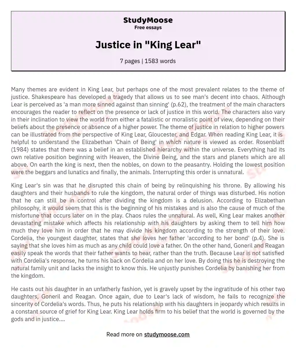 Justice in "King Lear" essay
