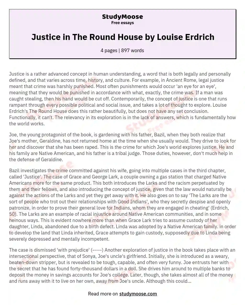 Justice in The Round House by Louise Erdrich essay