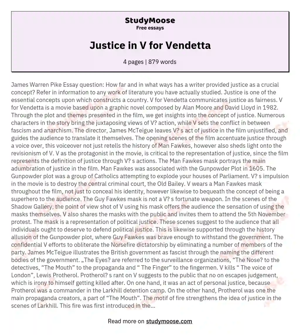 Justice in V for Vendetta essay