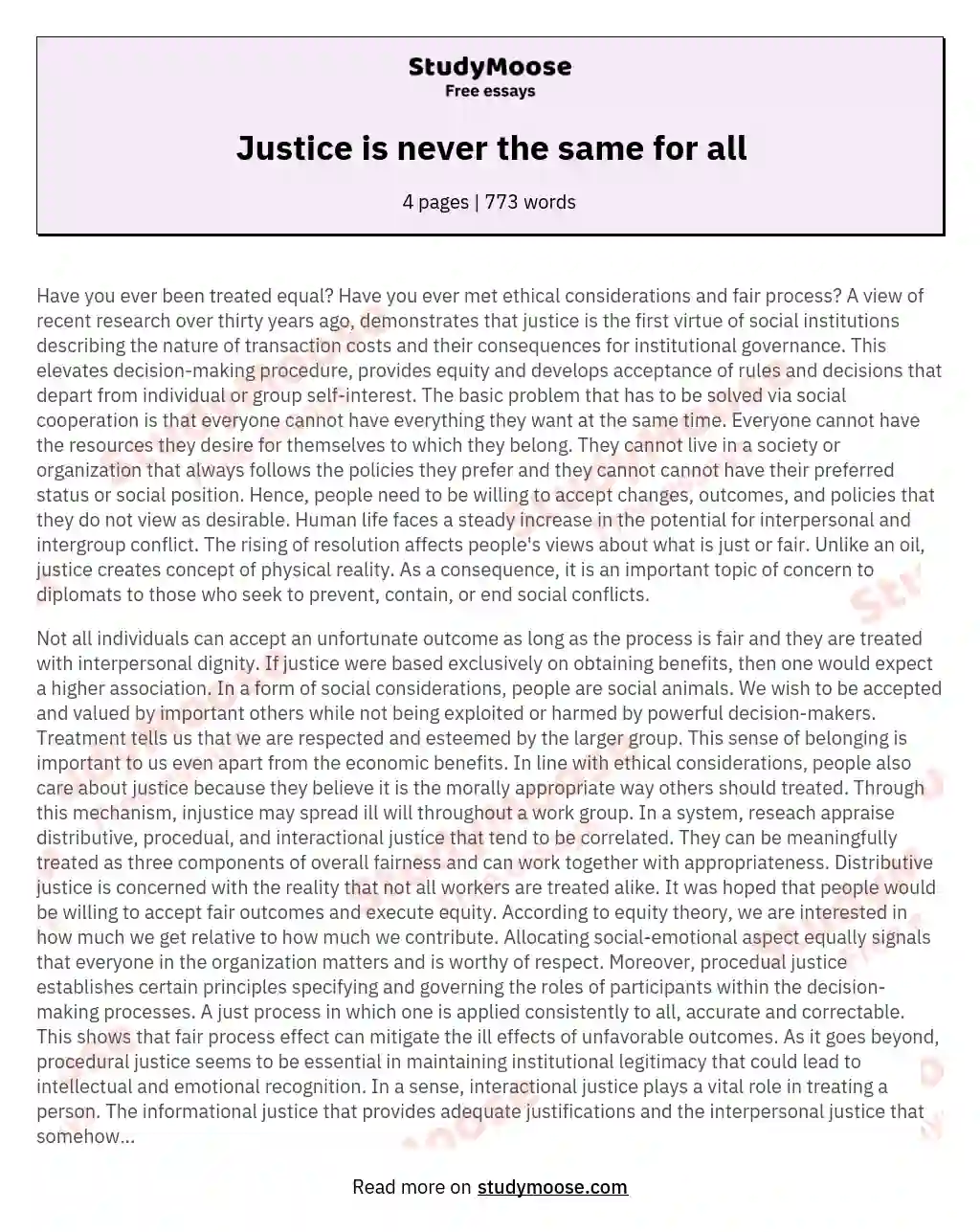 Justice is never the same for all essay
