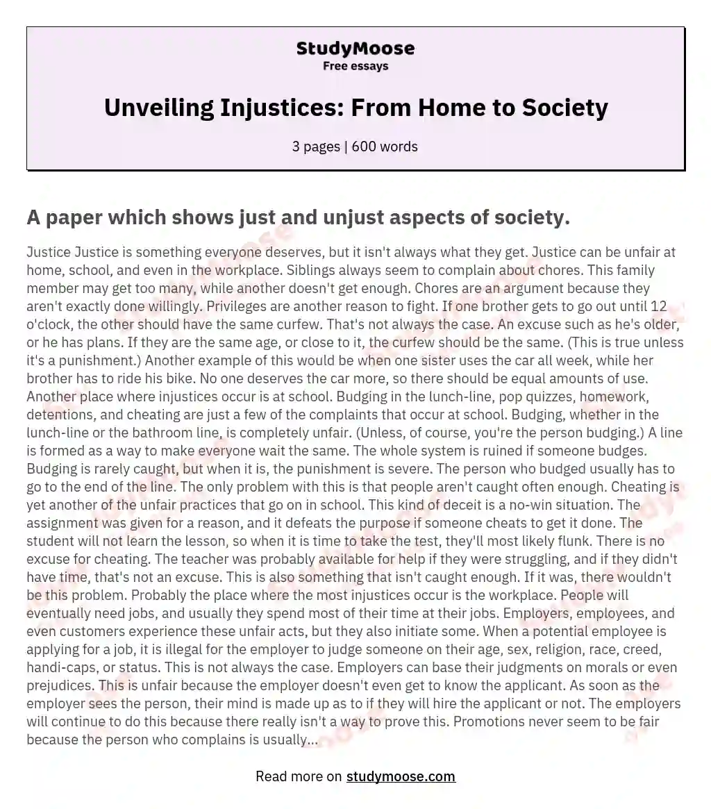 Unveiling Injustices: From Home to Society essay